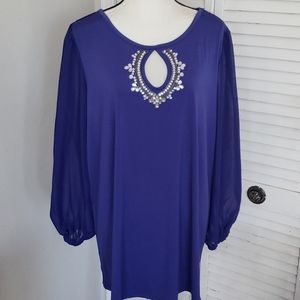 ROAMANS’s Purple Embellished Long sleeve Top with Keyhole, Size 18